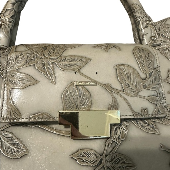Cuiieria Fiorentina Mimi Collection Taupe Floral Embossed Handbag Medium Italian - Picture 3 of 9